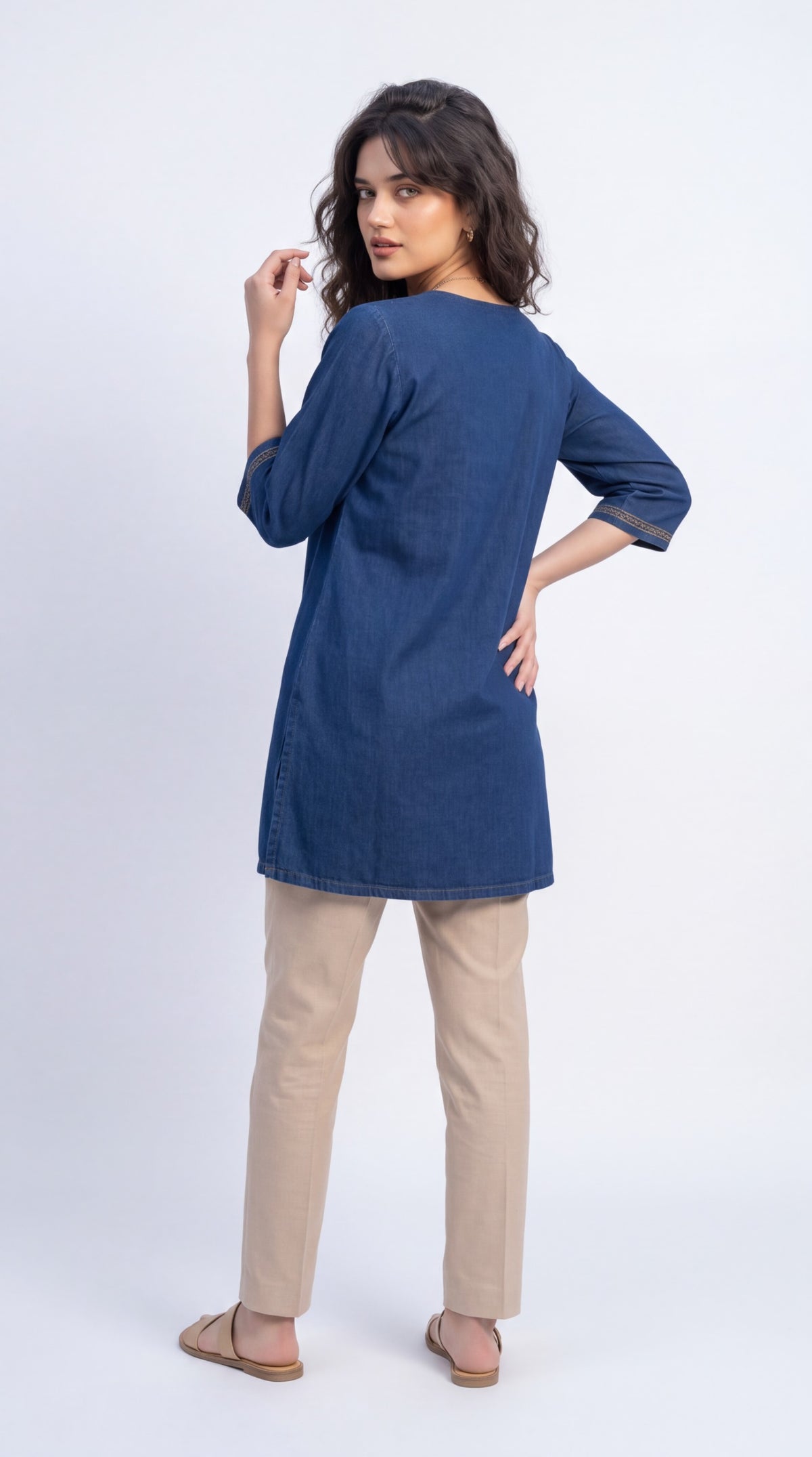 Paisley Embroidered Denim Top