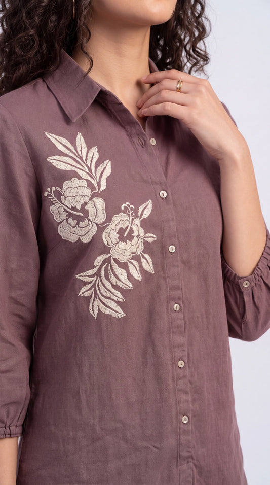 Floral Detail Cotton Shirt - Etiquette Apparel