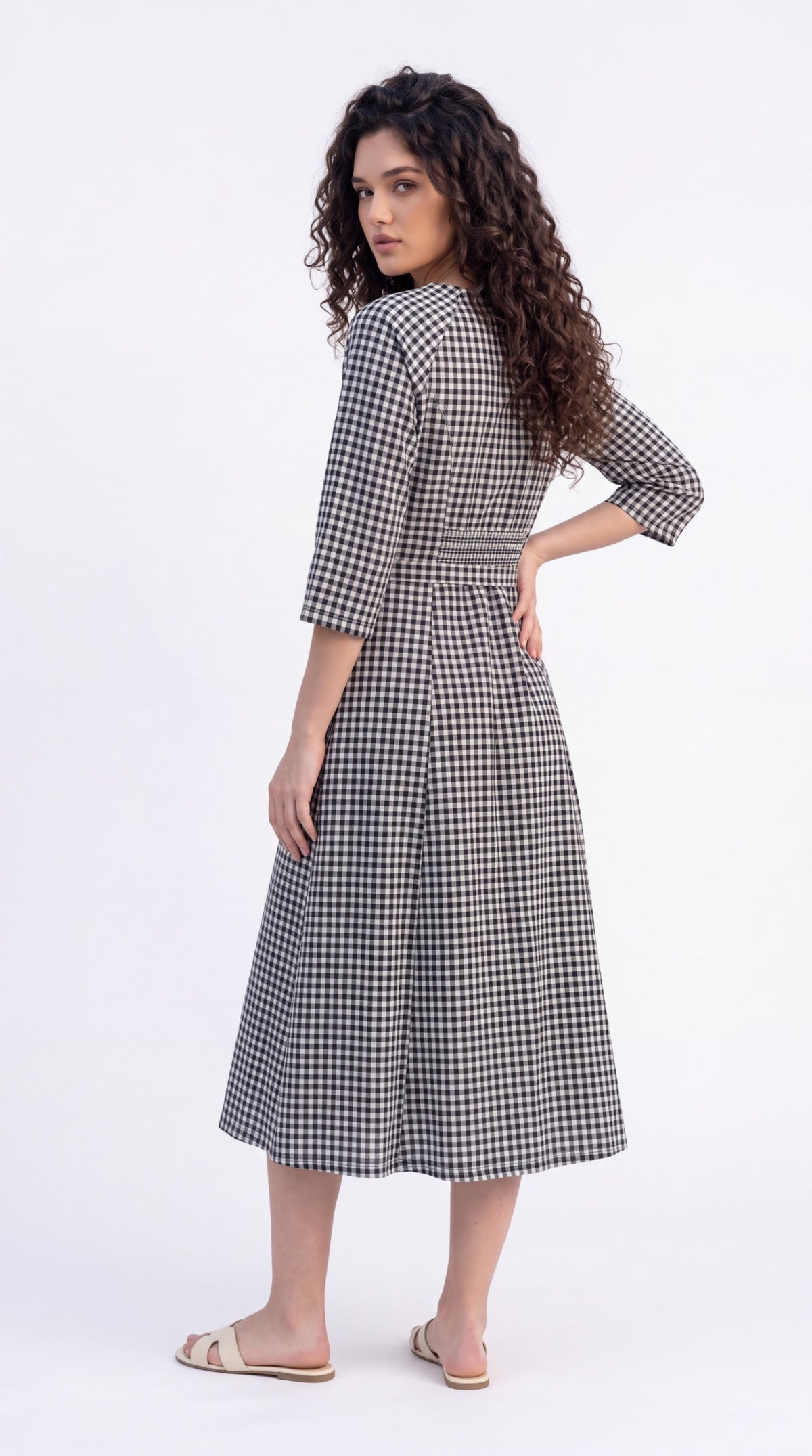 Gingham Print Tie-Waist Dress - Etiquette Apparel