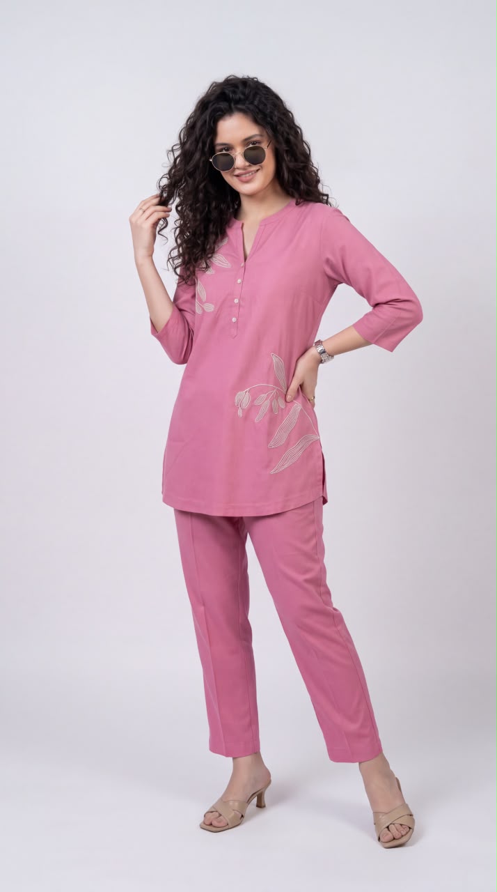 Easy Wear Floral Embroidered Cord-Set