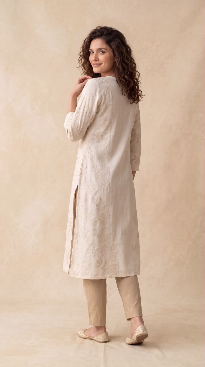 Panel Detail Embroidered Kurta - Etiquette Apparel