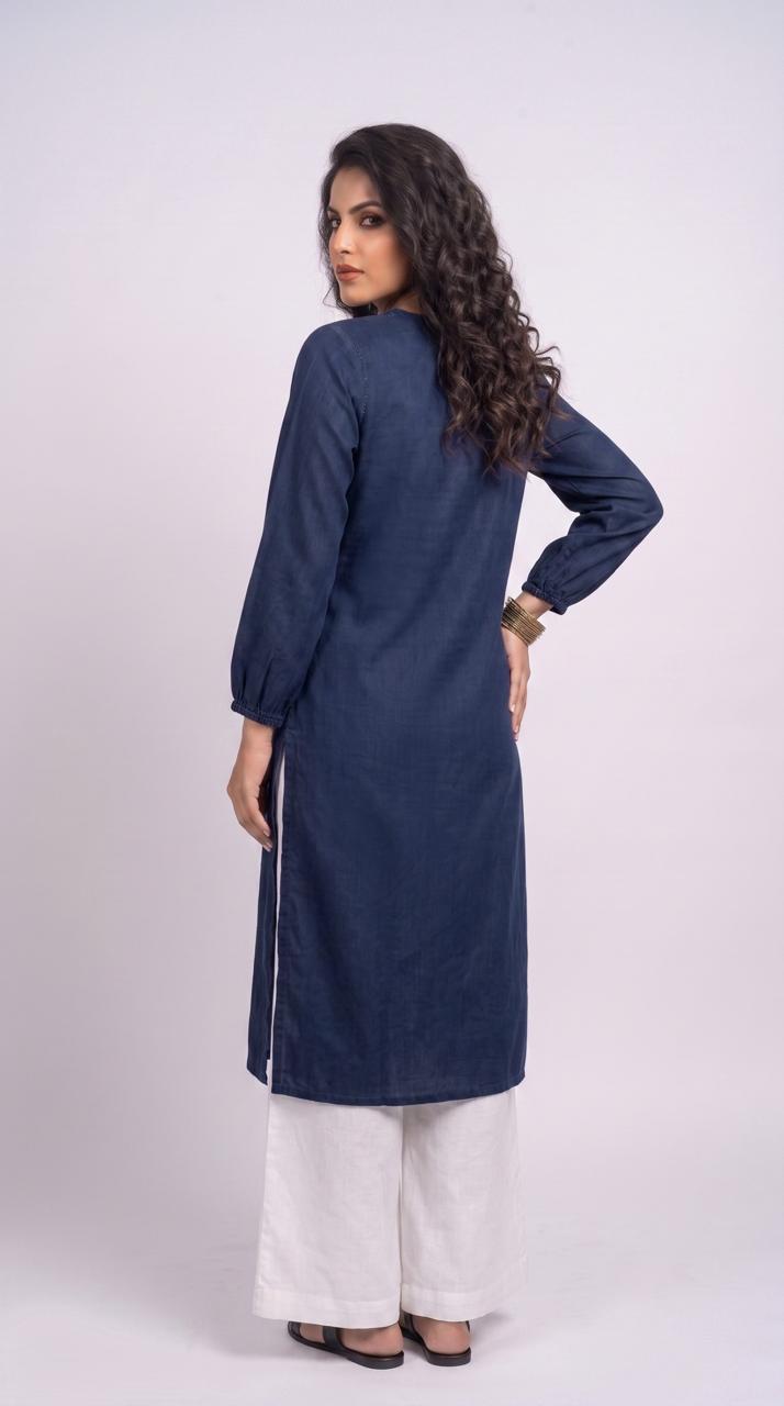 When Denim Blossoms Kurta - Etiquette Apparel