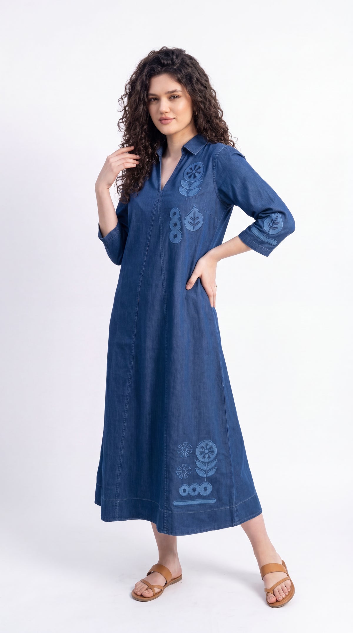Indigo Embroidered Denim Dress - Etiquette Apparel
