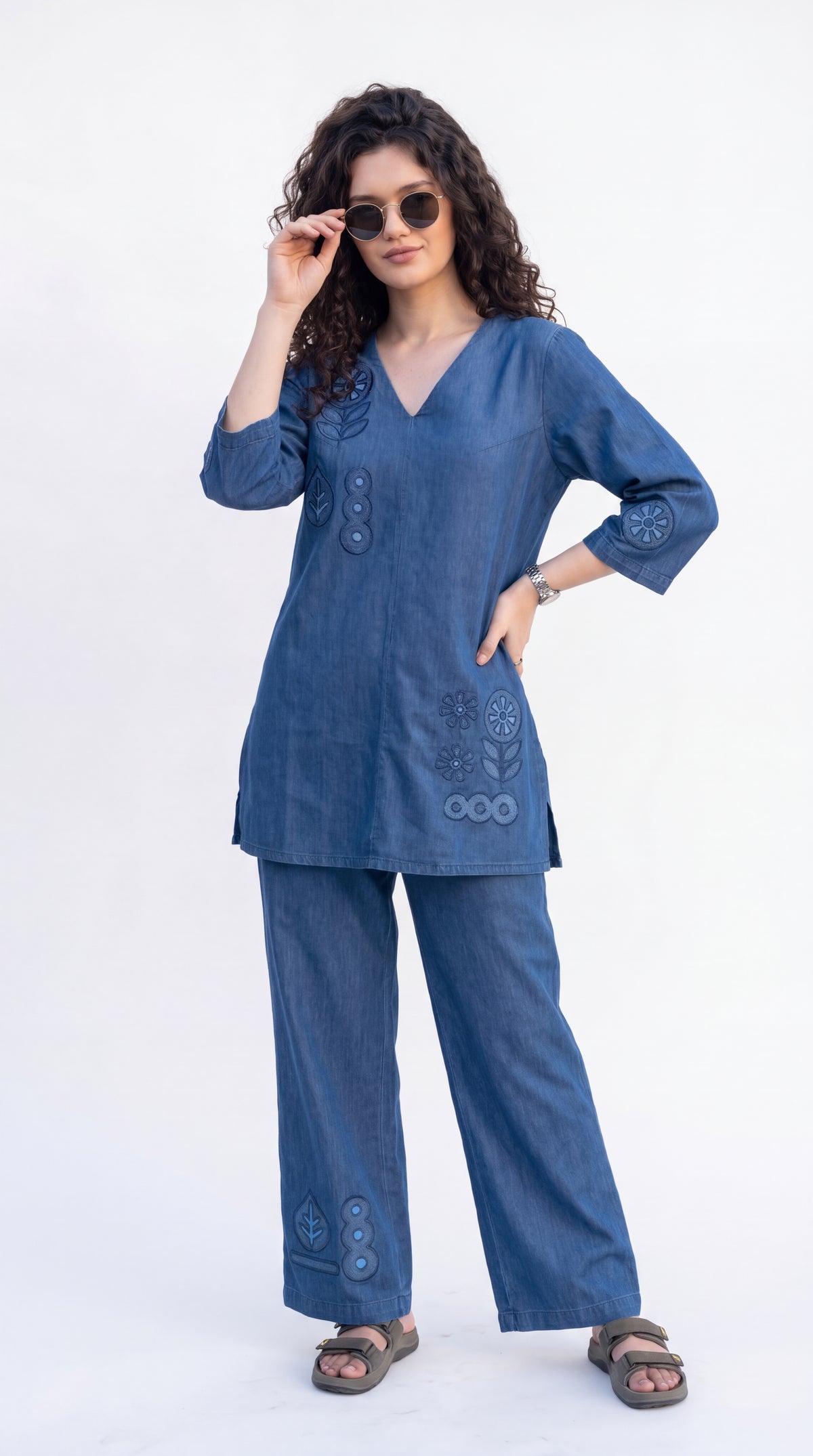 Tonal Motif Embroidered Co-ord Set - Etiquette Apparel