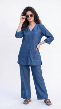 Tonal Motif Embroidered Co-ord Set - Etiquette Apparel