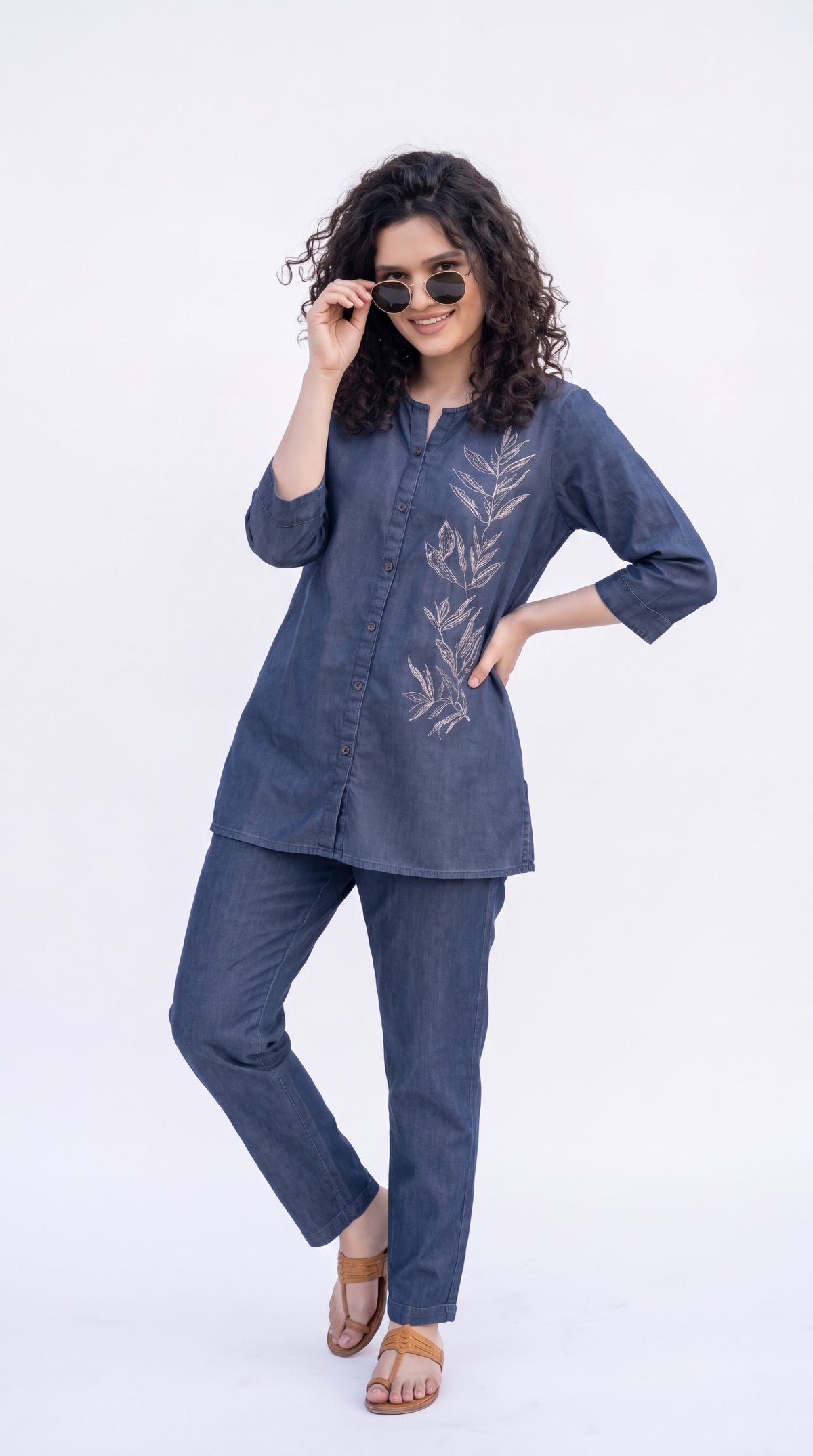 Botanical Embroidered Denim Co-ord Set - Etiquette Apparel