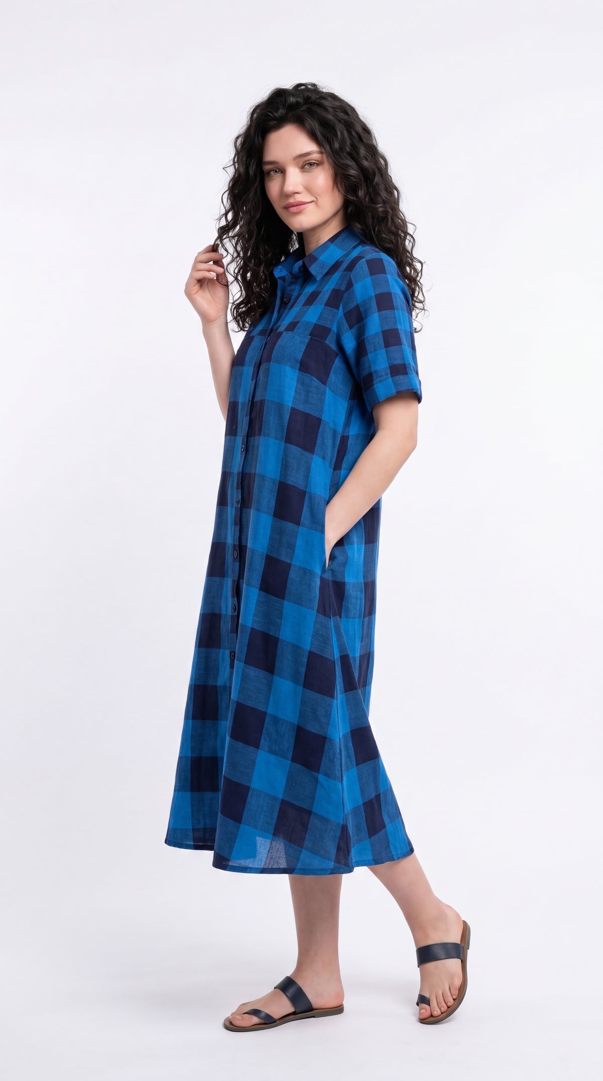 Blue Check Shirt Dress