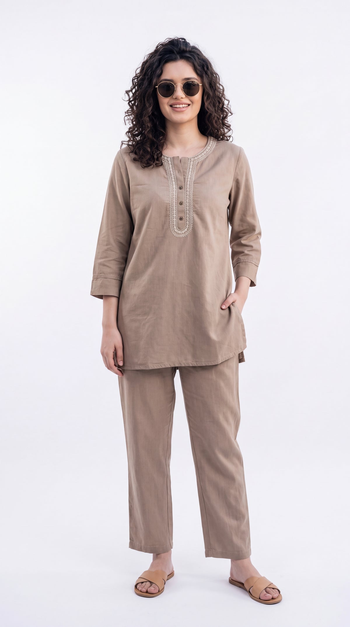 Embroidered Straight Co-ord Set - Etiquette Apparel