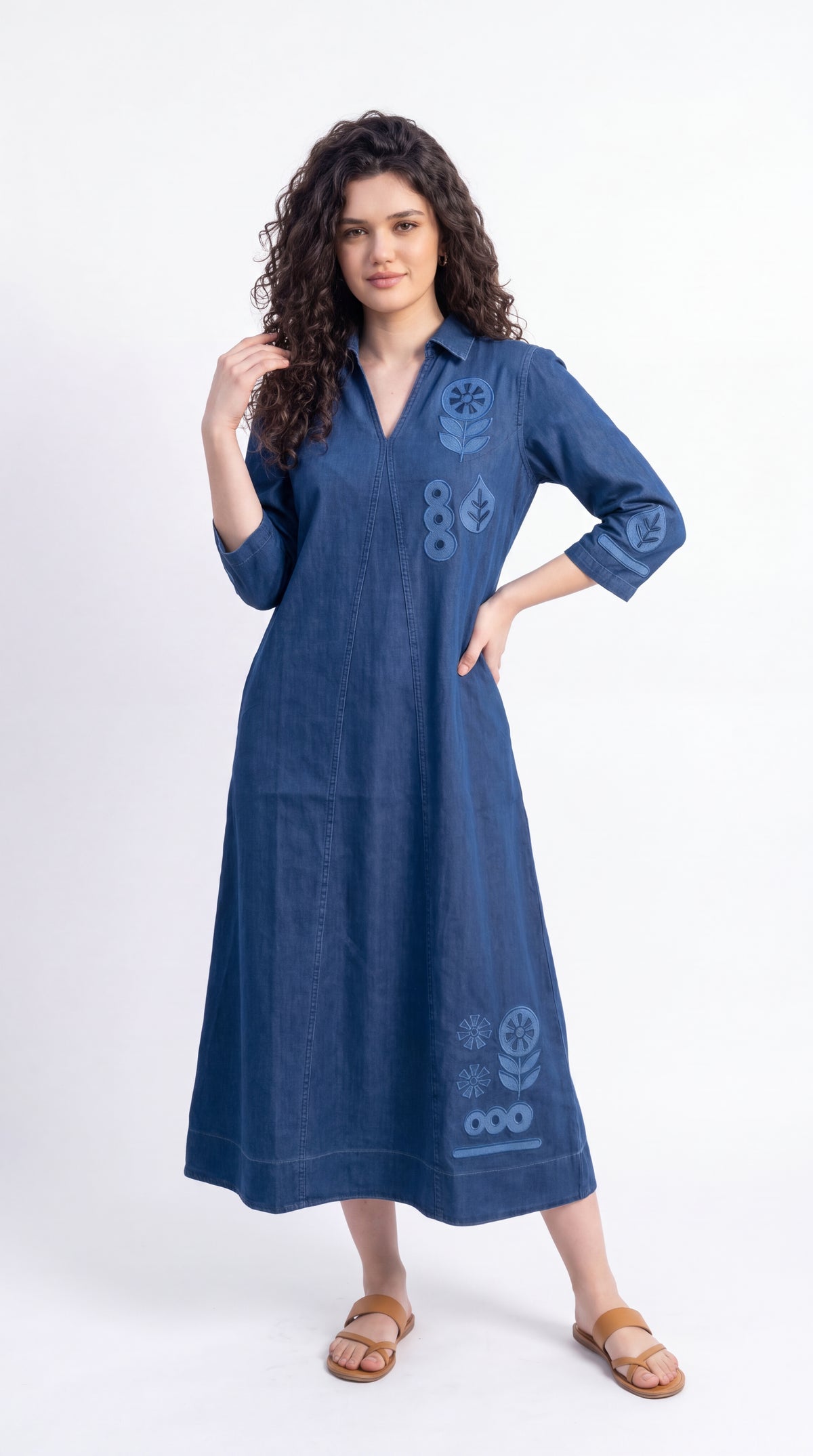 Indigo Embroidered Denim Dress - Etiquette Apparel