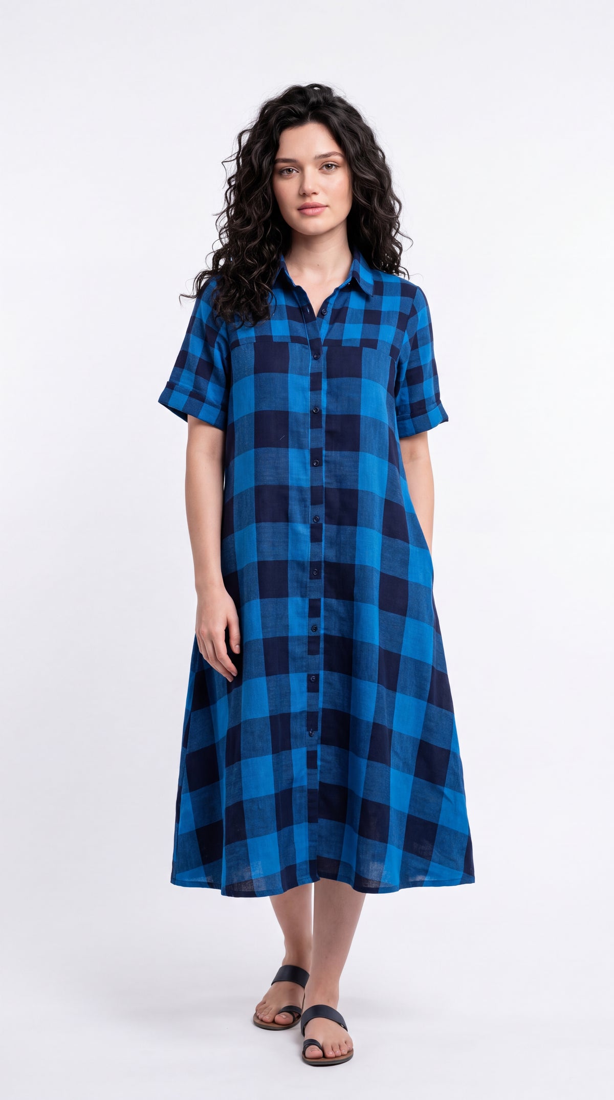 Blue Check Shirt Dress