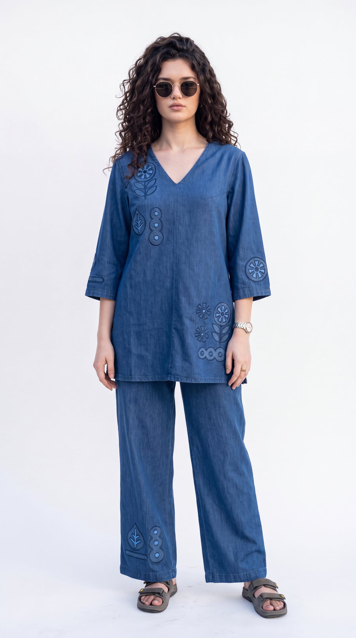 Tonal Motif Embroidered Co-ord Set - Etiquette Apparel