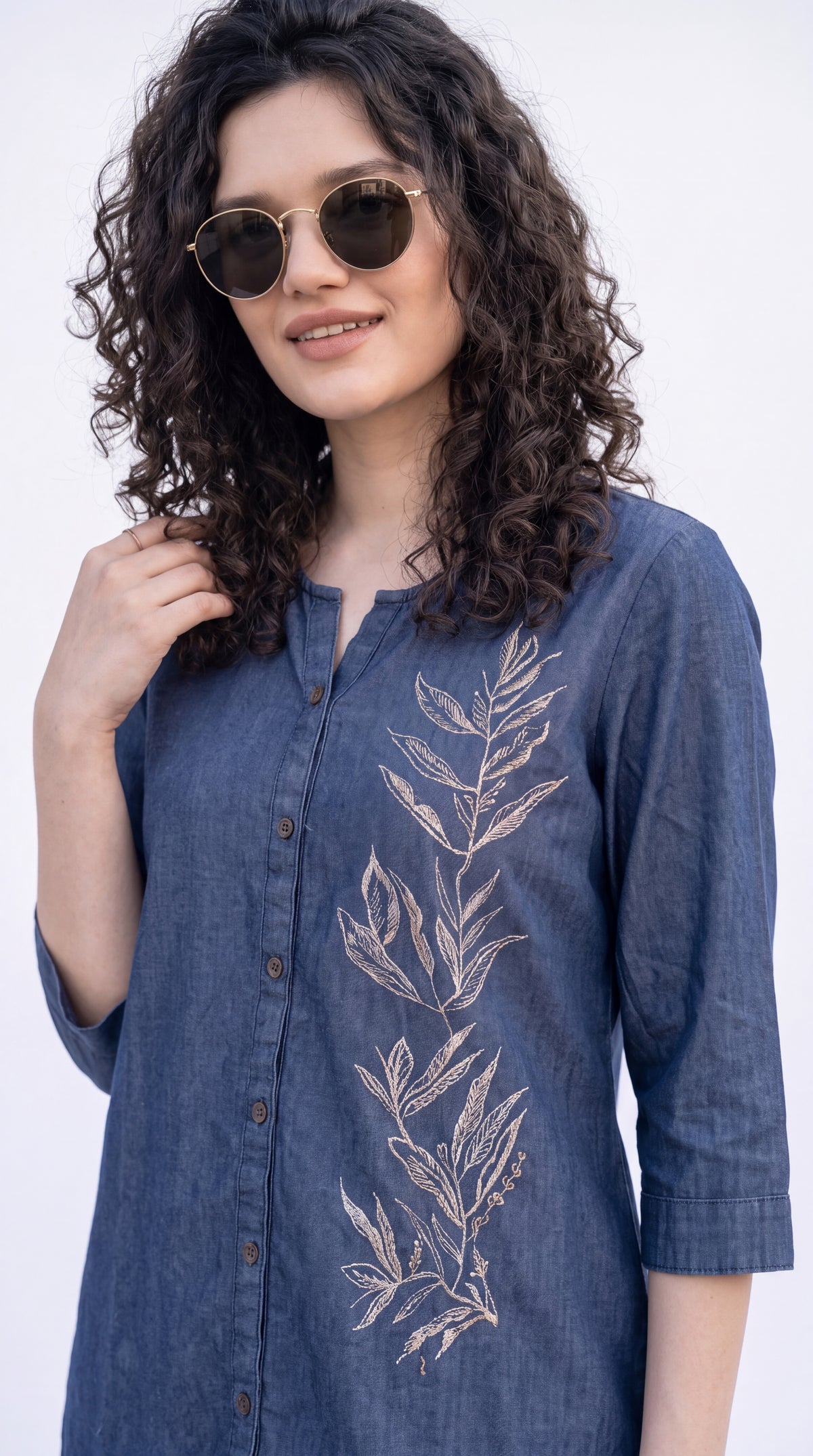Botanical Embroidered Denim Co-ord Set - Etiquette Apparel