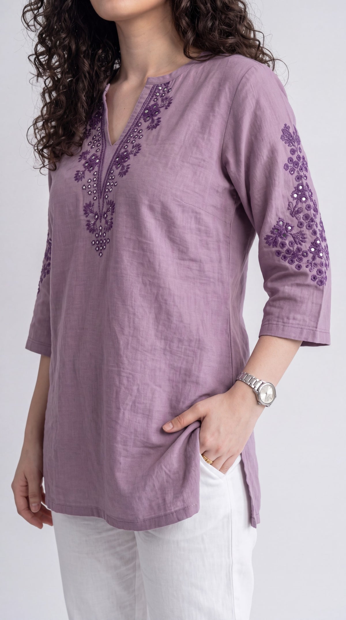 Mirror Accent Embroidered Top - Etiquette Apparel