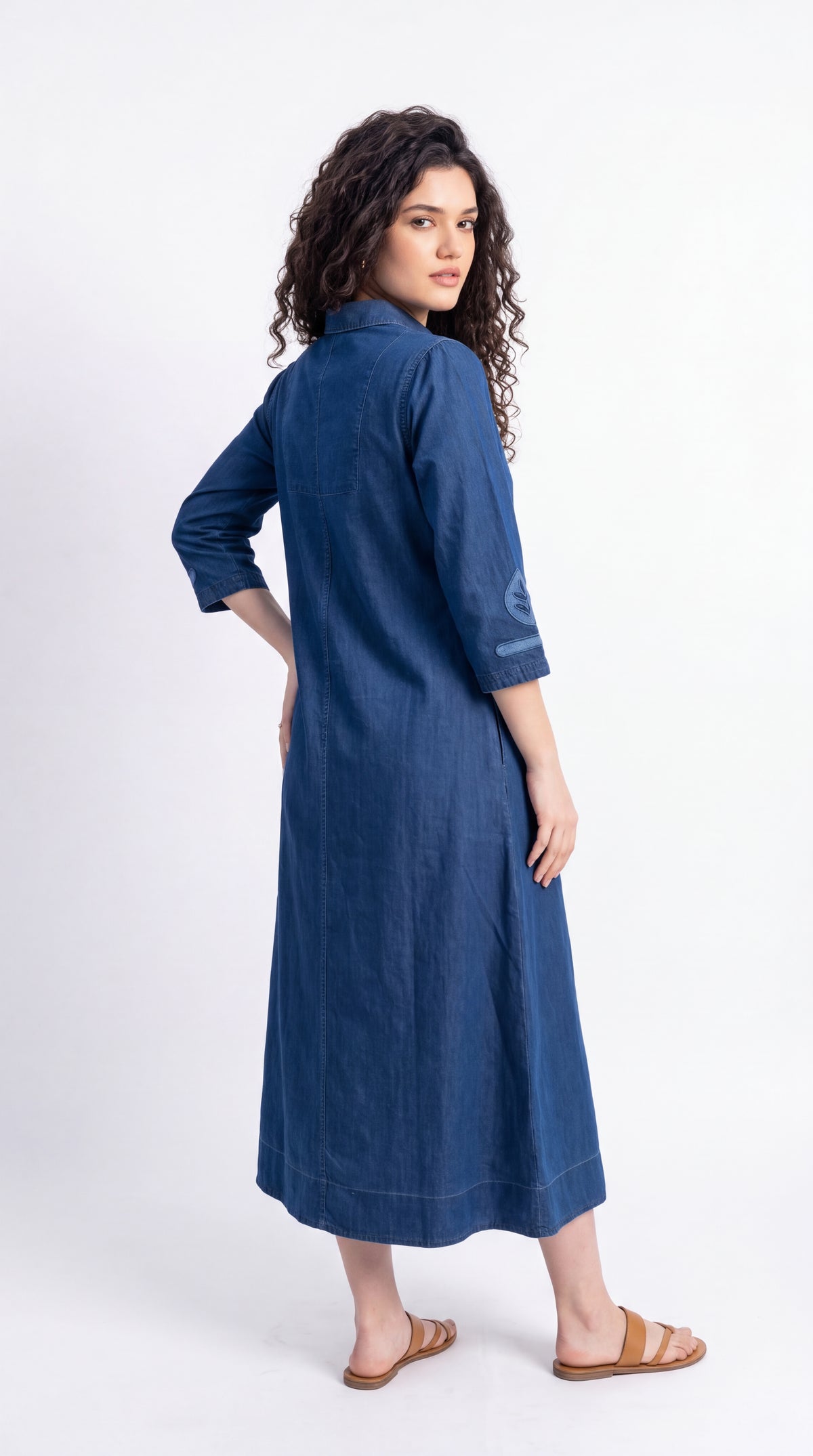 Indigo Embroidered Denim Dress - Etiquette Apparel