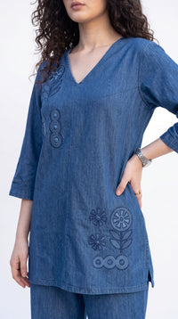 Tonal Motif Embroidered Co-ord Set - Etiquette Apparel