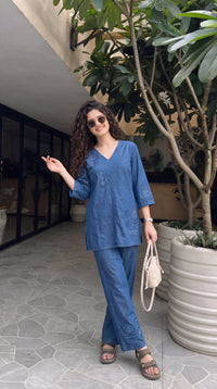 Tonal Motif Embroidered Co-ord Set - Etiquette Apparel