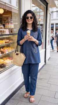 Botanical Embroidered Denim Co-ord Set - Etiquette Apparel