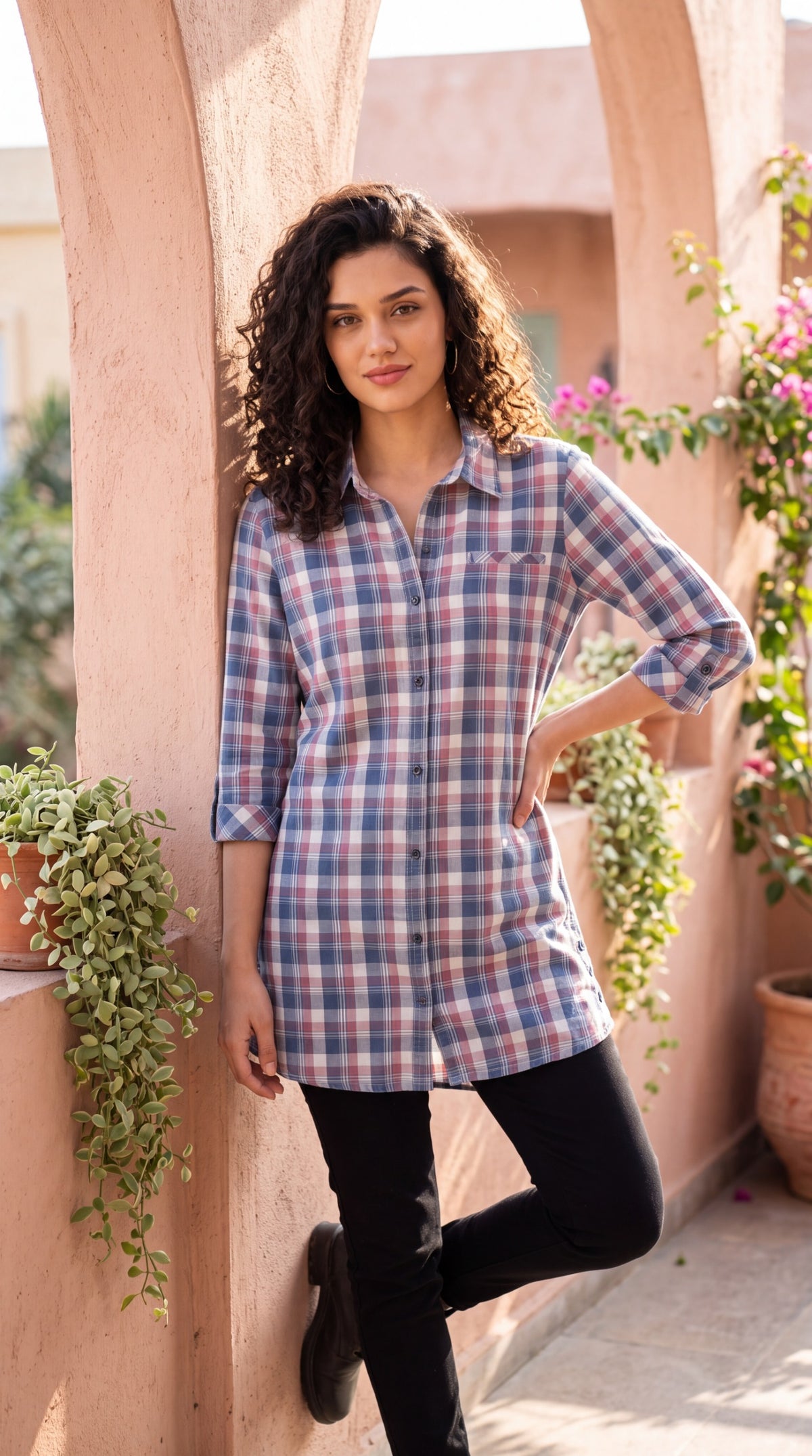 Indigo Plaid Top - Etiquette Apparel