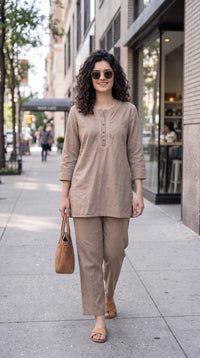 Embroidered Straight Co-ord Set - Etiquette Apparel