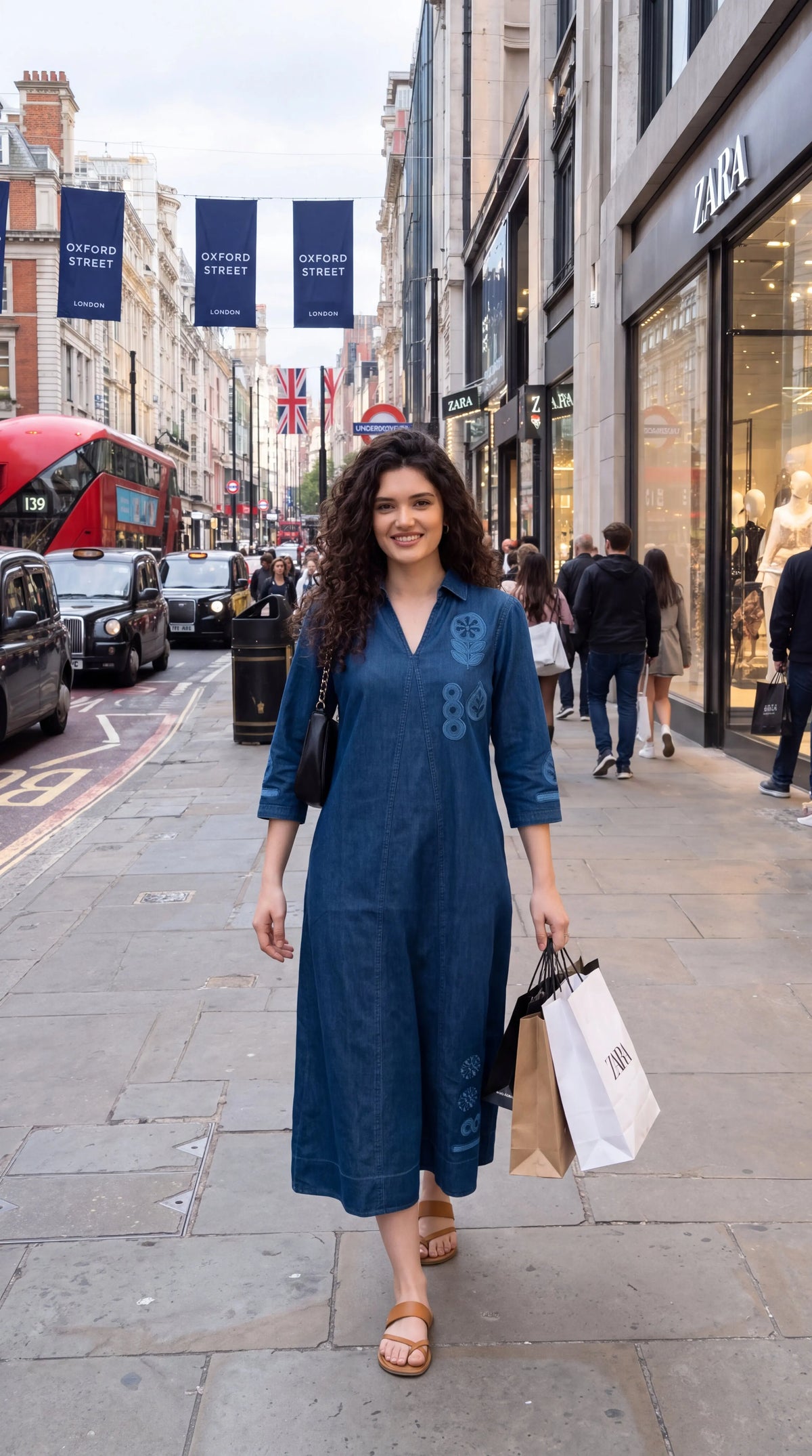 Indigo Embroidered Denim Dress - Etiquette Apparel