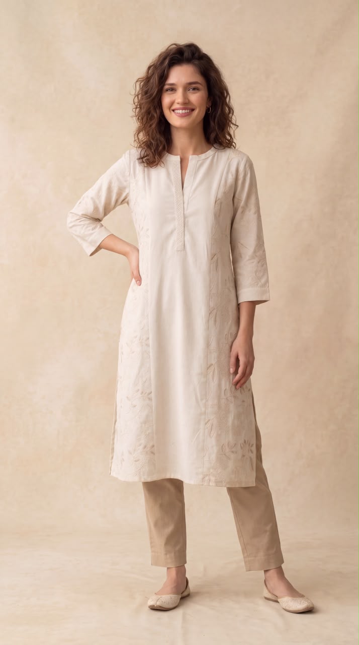 Panel Detail Embroidered Kurta - Etiquette Apparel