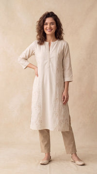 Panel Detail Embroidered Kurta - Etiquette Apparel