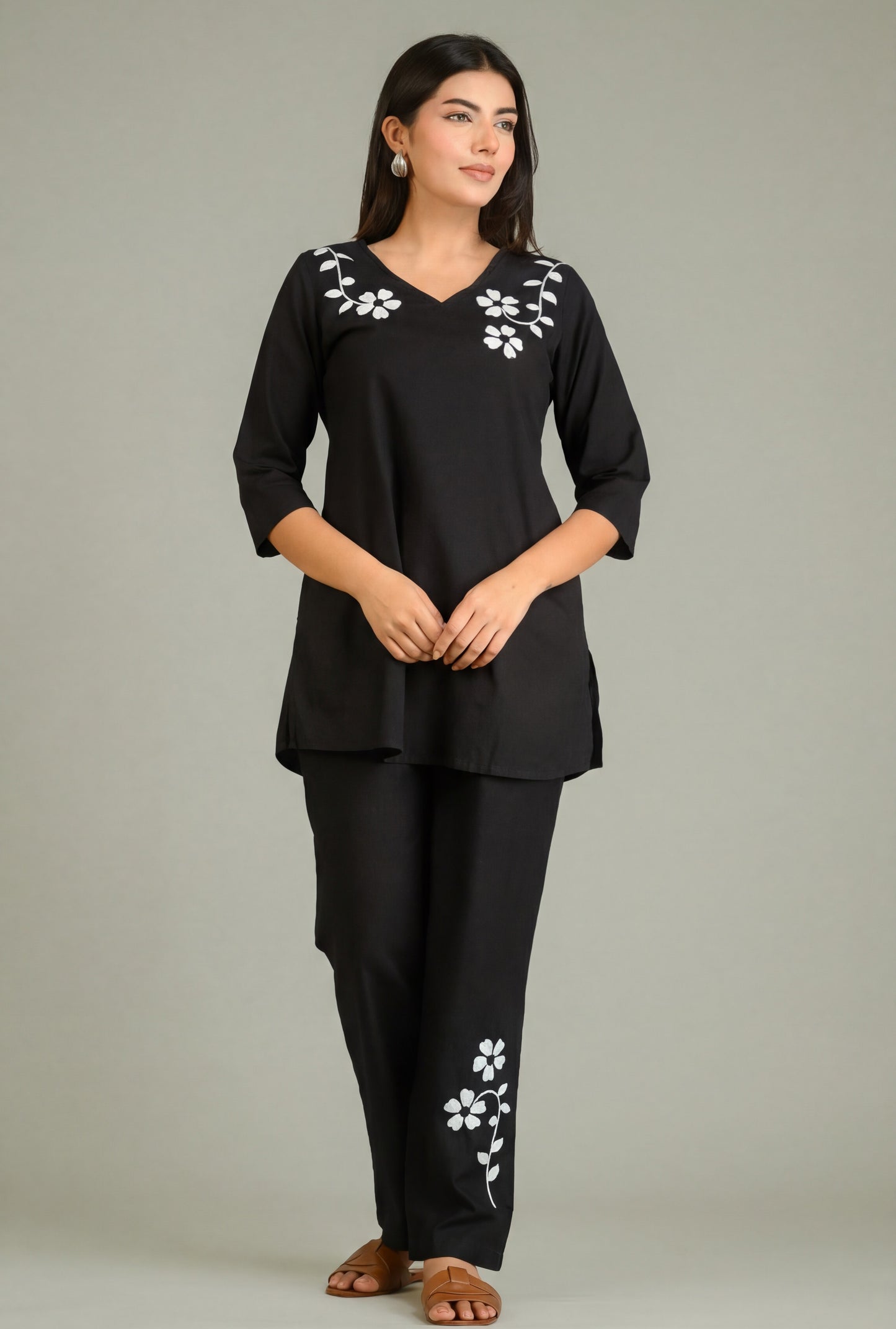 Black Denim Bloom Co-ord Set - Etiquette Apparel