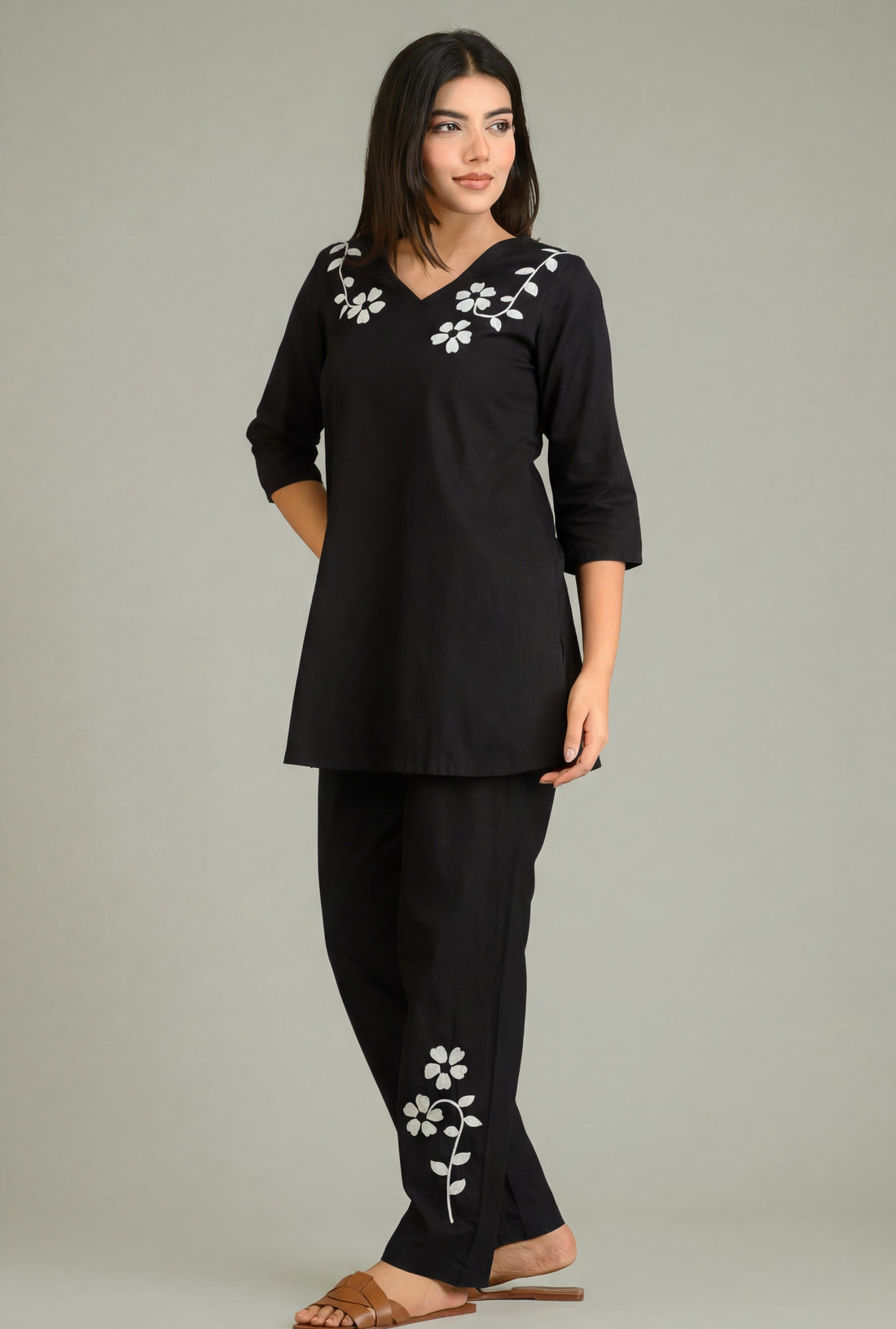 Black Denim Bloom Co-ord Set - Etiquette Apparel 