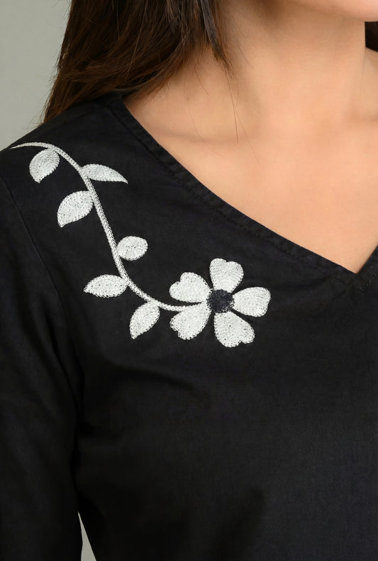 Black Denim Bloom Co-ord Set - Etiquette Apparel