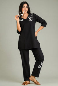 Black Denim Bloom Co-ord Set - Etiquette Apparel