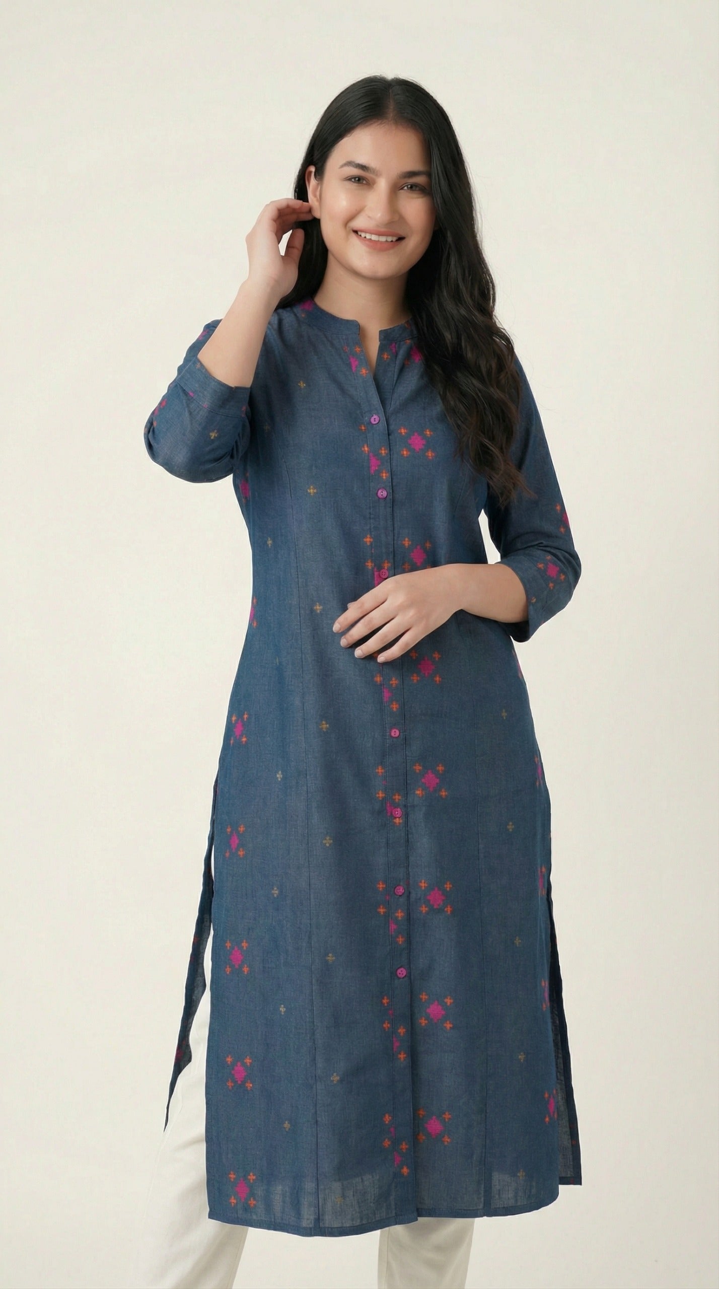 Stylish Black Ikkat Weave Women's Kurta Design - Etiquette Apparel