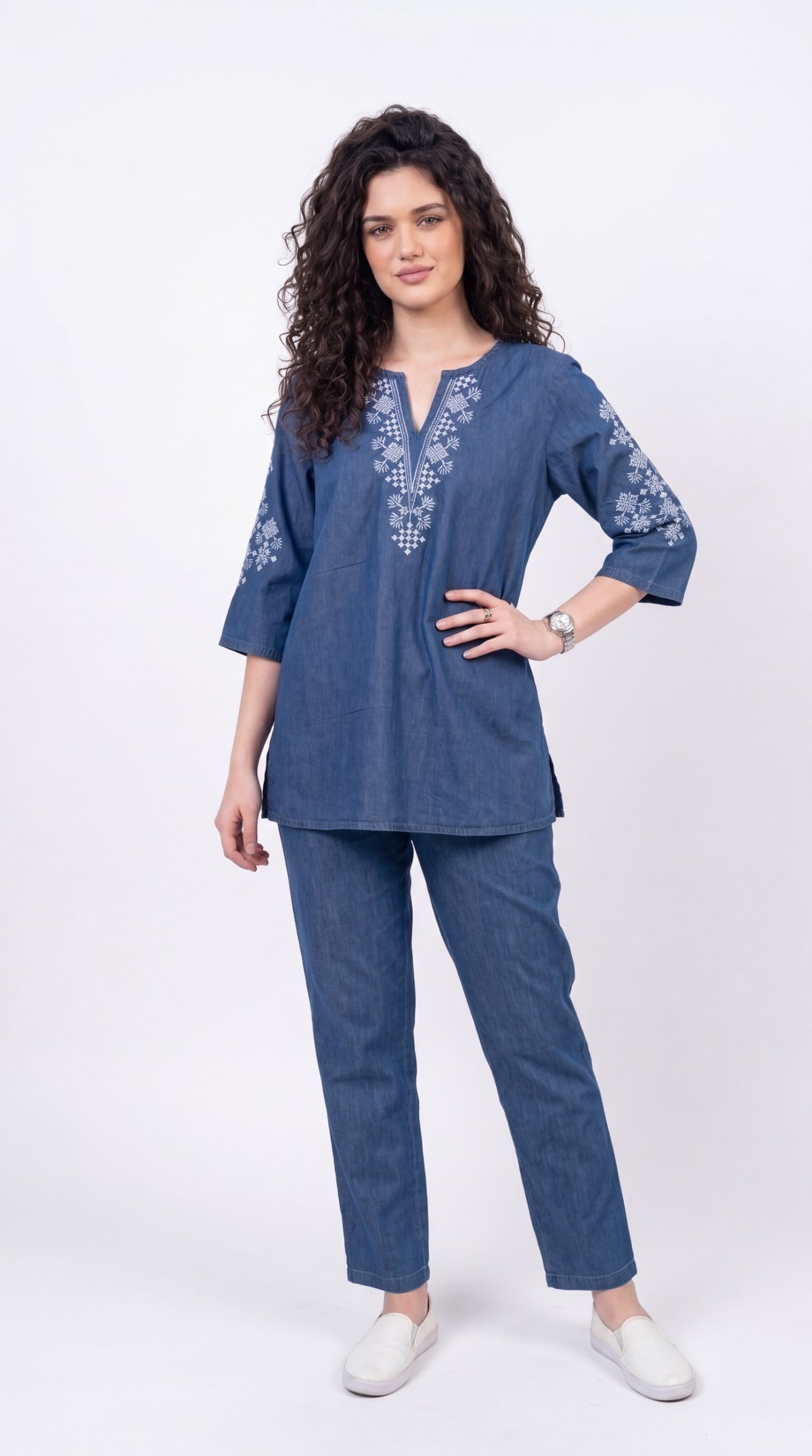 Contemporary Embroidered Denim Co-ord Set