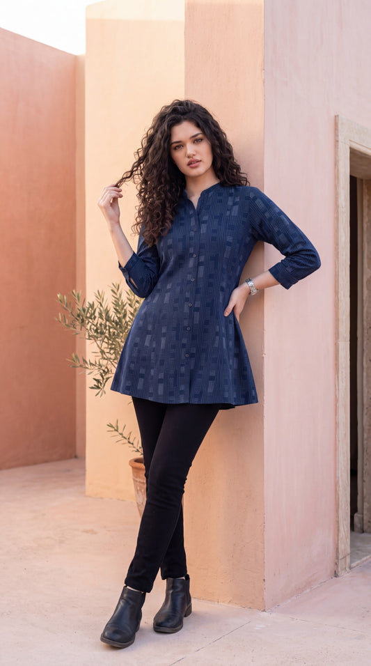 Smart Casual Printed Denim Top