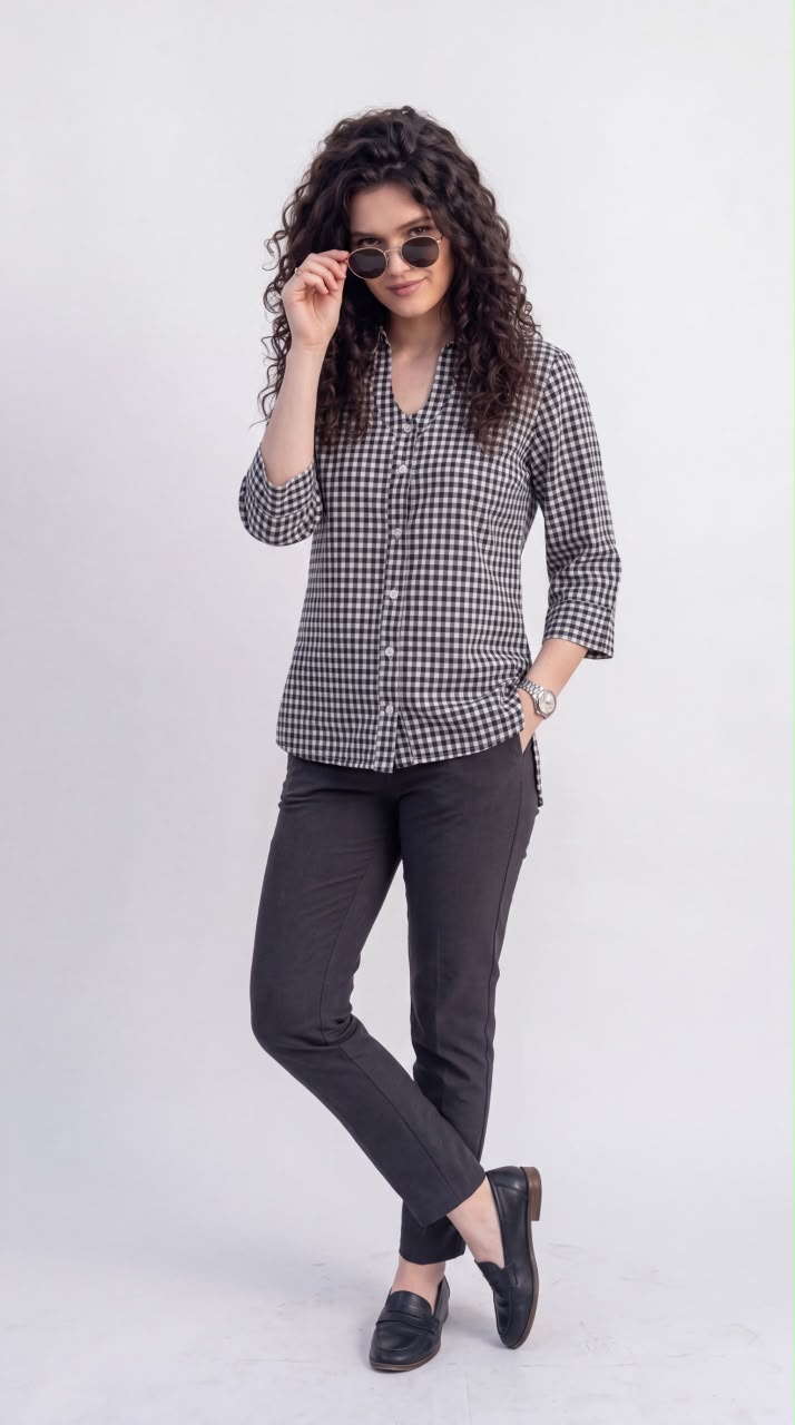 Gingham Check Cotton Top