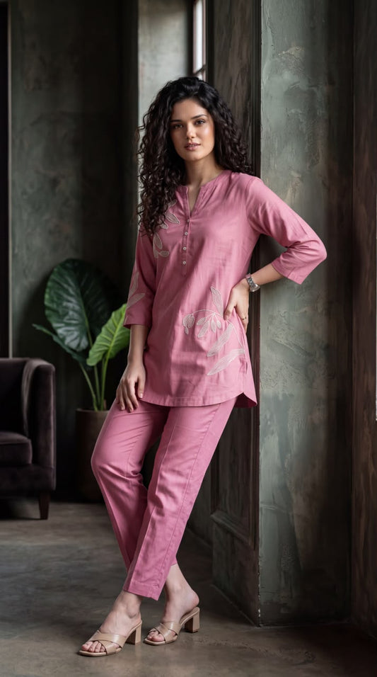 Easy Wear Floral Embroidered Cord-Set - Etiquette Apparel