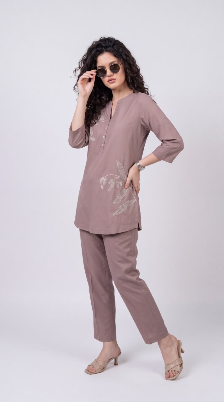 Easy Wear Floral Embroidered Cord-Set