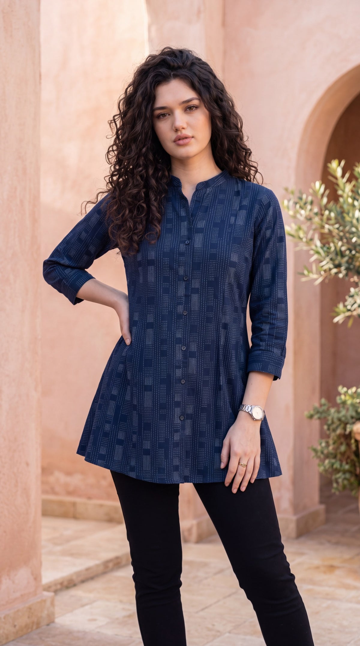 Smart Casual Printed Denim Top