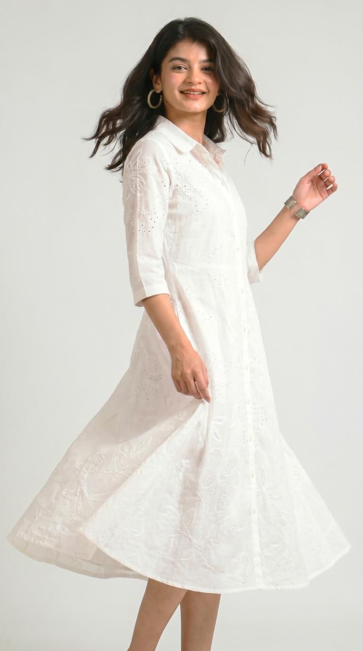 Embossed Floral Print Shirt Dress - Etiquette Apparel