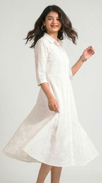 Embossed Floral Print Shirt Dress - Etiquette Apparel