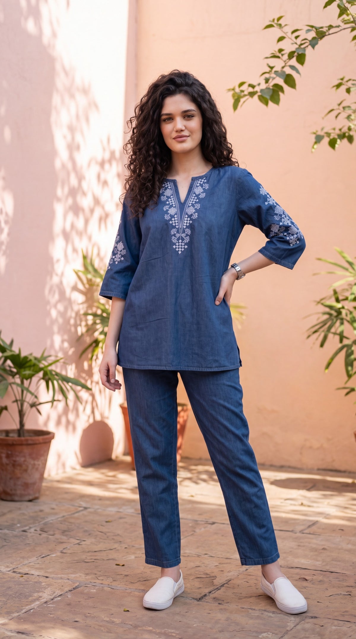 Contemporary Embroidered Denim Co-ord Set