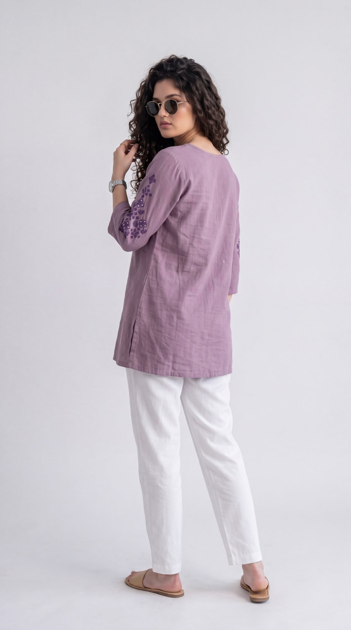 Mirror Accent Embroidered Top - Etiquette Apparel