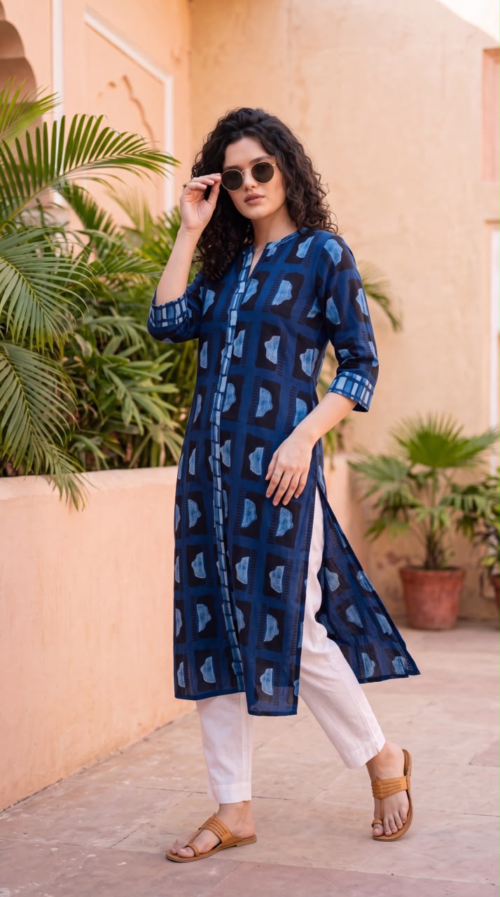 Indigo Abstract Printed Kurta