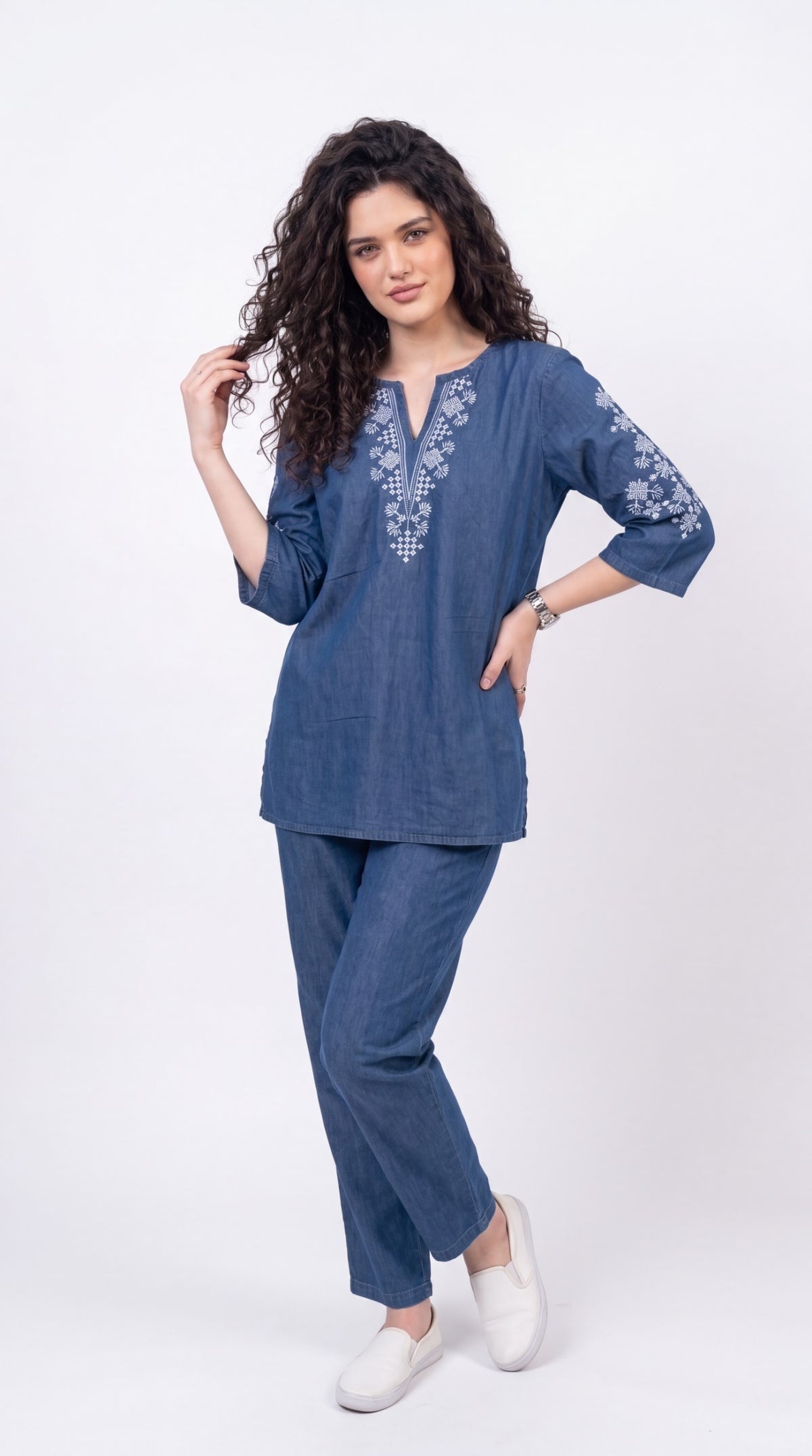 Contemporary Embroidered Denim Co-ord Set