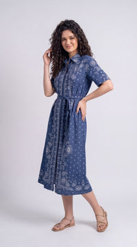 Floral Paisley Printed Denim Dress