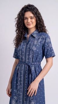 Floral Paisley Printed Denim Dress