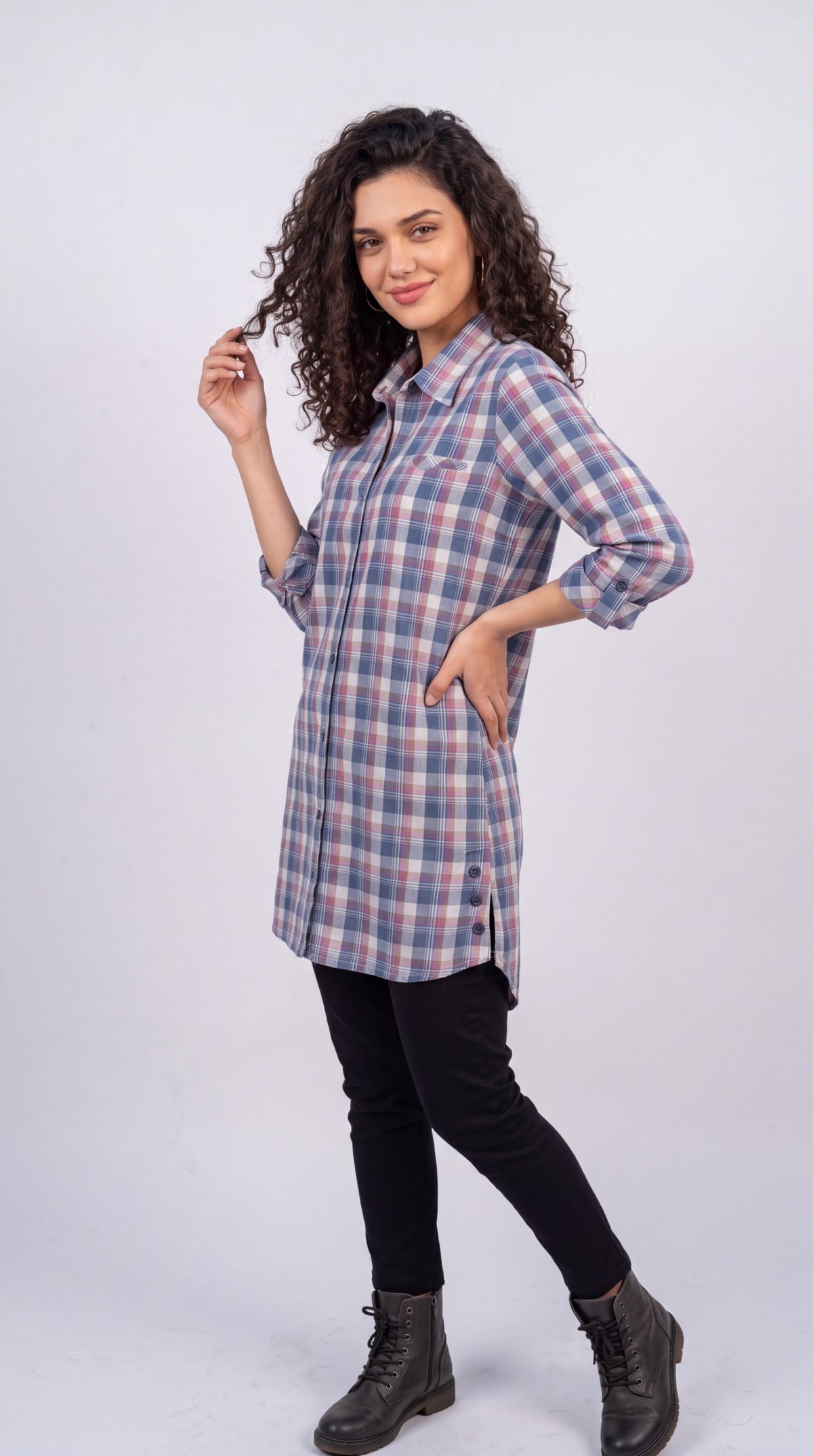 Indigo Plaid Top - Etiquette Apparel