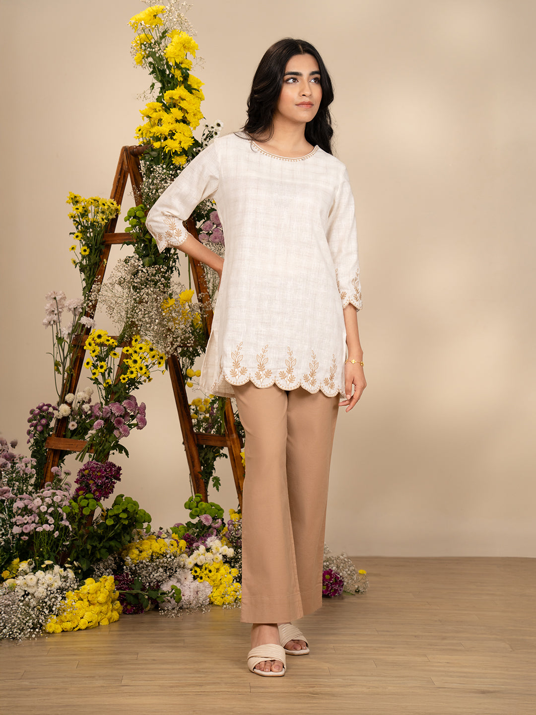 Brown Cut-Work Detail Top - Etiquette Apparel