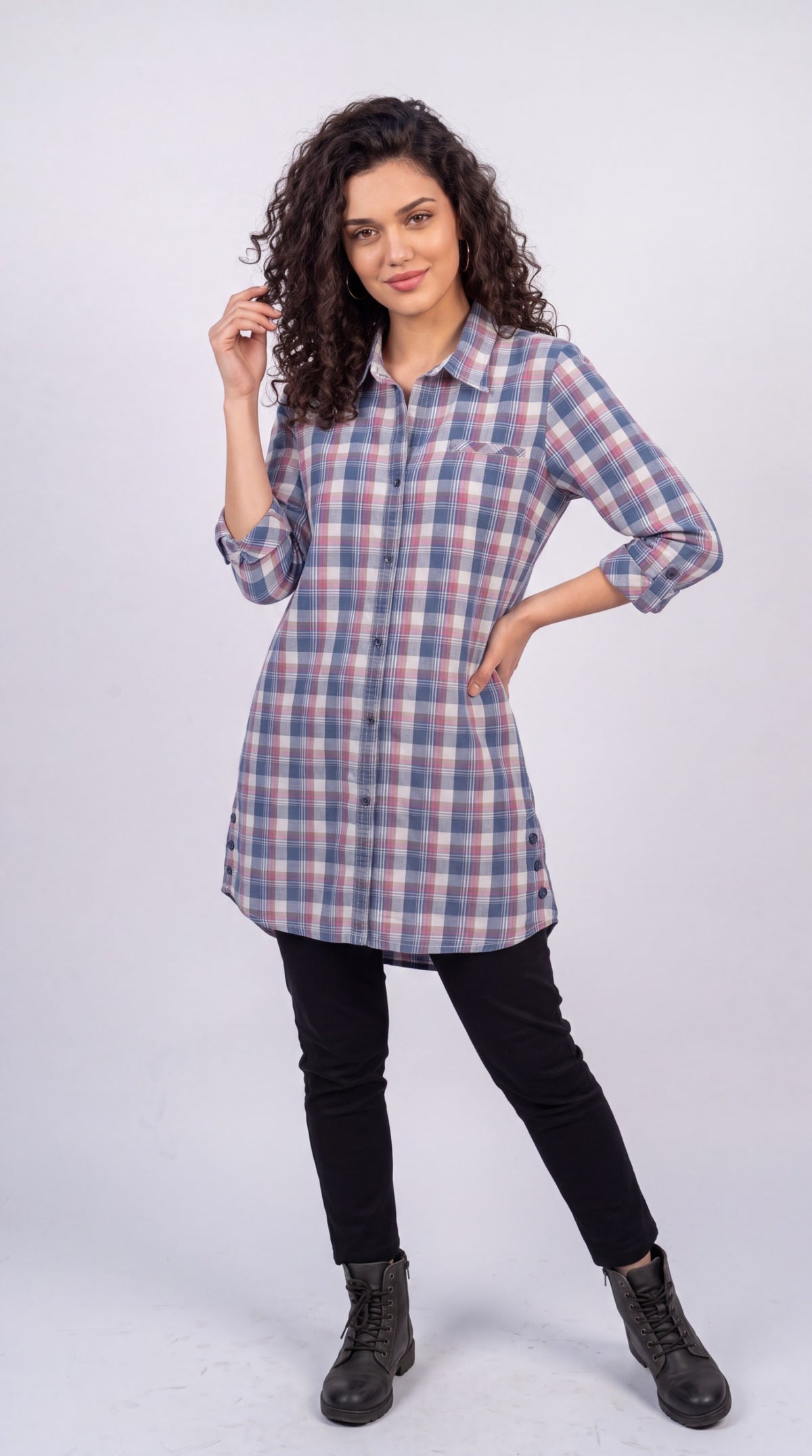 Indigo Plaid Top - Etiquette Apparel