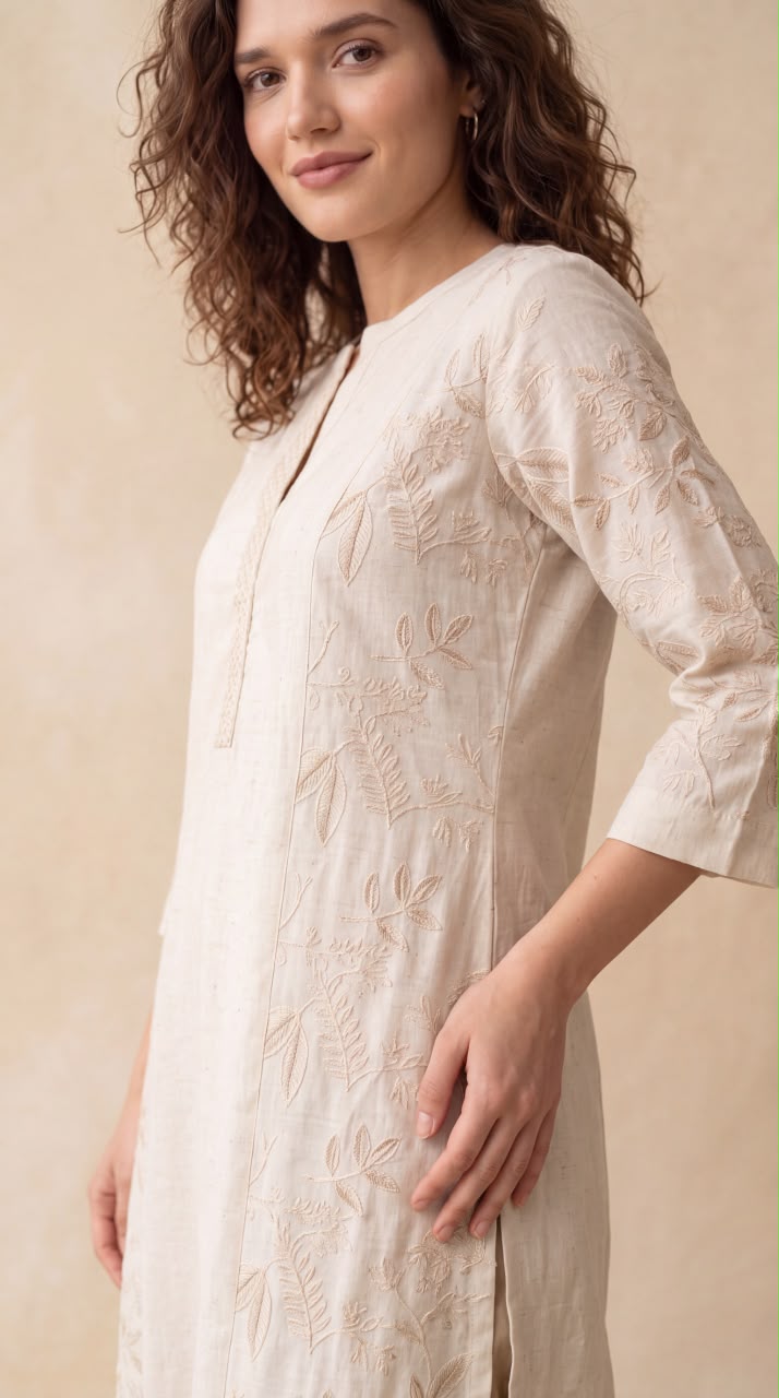 Panel Detail Embroidered Kurta - Etiquette Apparel