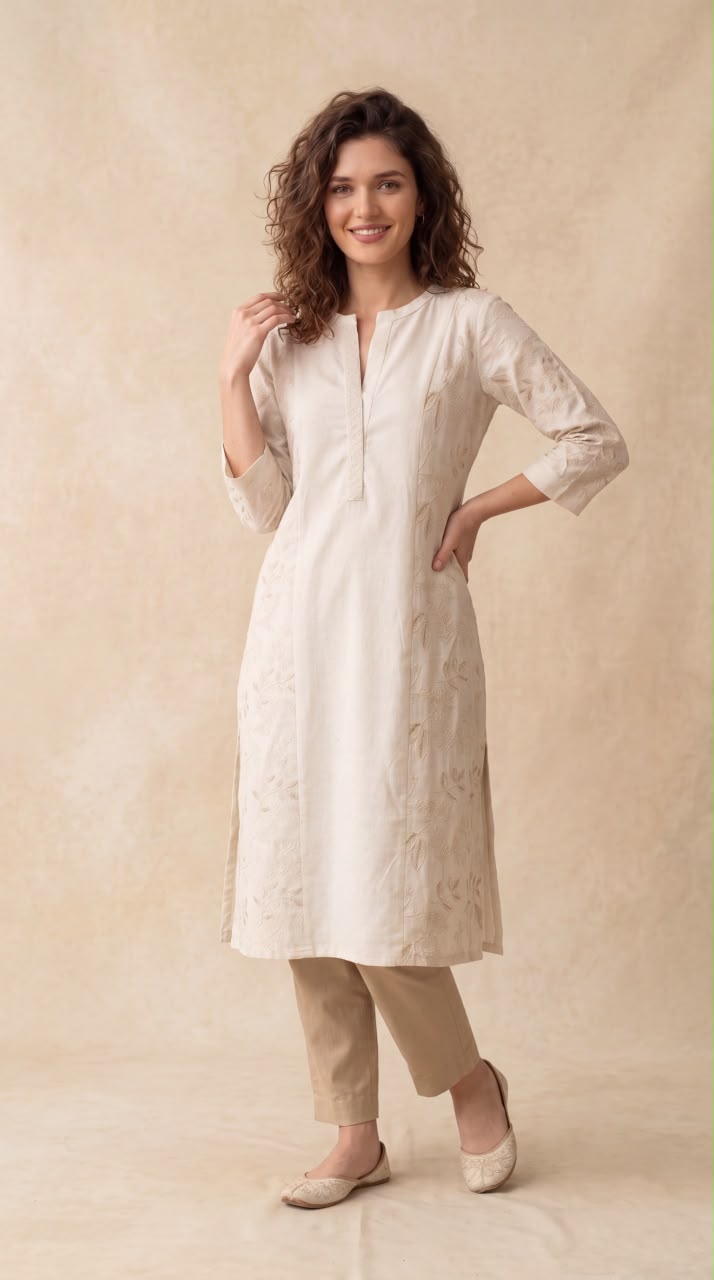 Panel Detail Embroidered Kurta - Etiquette Apparel